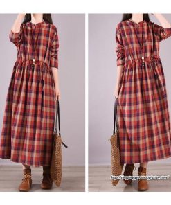 マキシ | チェックワンピース 秋ワンピース ロングワンピース 長袖ワンピース レディース ワンピース 秋物 ロング丈 ゆったり チェック柄 長袖 リボン付き 大人 30代
