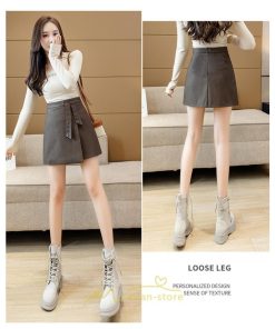 スカート | ミニレディース Aライン タイト フェイクレザー リボン ショート丈 カジュアル お出かけ 通勤 韓国風 2022秋冬 オシャレ 新作 着回し