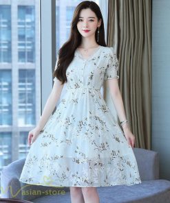 ミディアム | ワンピース レディース ミディアムワンピース 花柄 夏服 Aラインワンピース 上品 ミディアム丈 お出かけ 20代 30代 カジュアル 40代 エレガント 膝丈 Vネック
