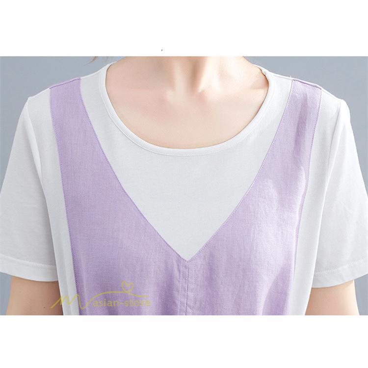 マキシ | ワンピース ロングワンピース レディース 重ね着 半袖ワンピース 切り替え 20代 30代 無地 上品 カジュアル 50代 40代 体型カバー Aラインワンピース 着痩せ