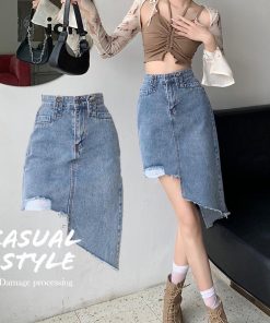 ひざ丈スカート | デニムスカート レディース ダメージ加工