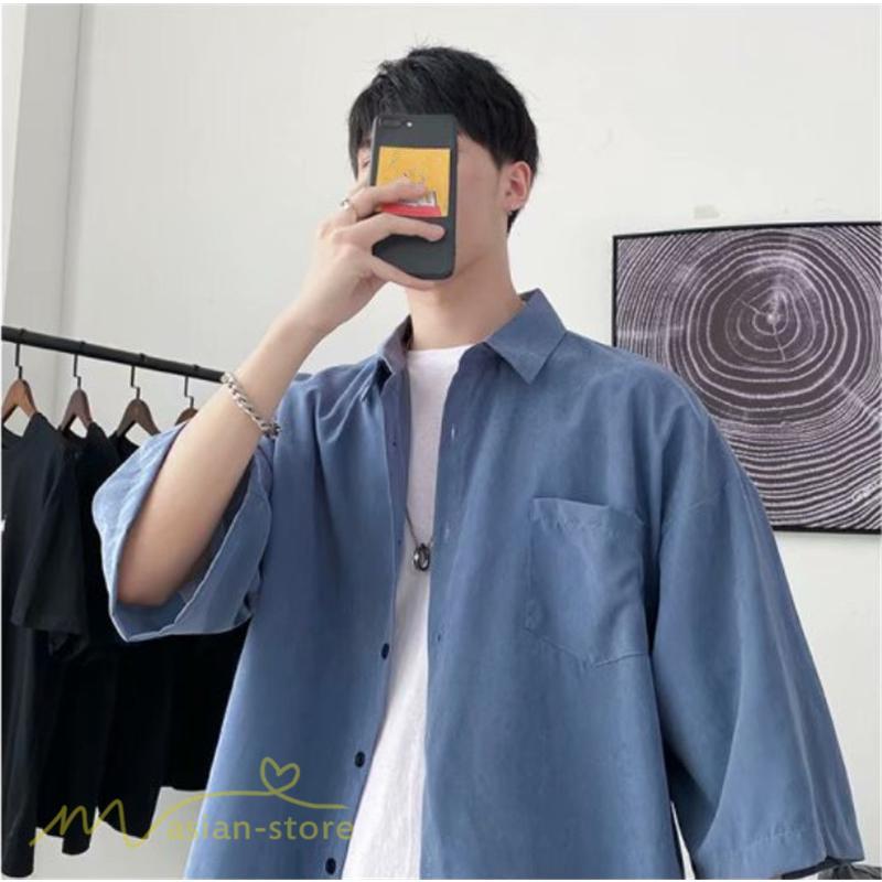 シャツ | 半袖 着痩せ 日常 おしゃれ カジュアル 韓国風 無地 新作 2021 夏コーデ ライトアウター ポケット 通勤通学 トップス ワイドゆったり 人気 上品