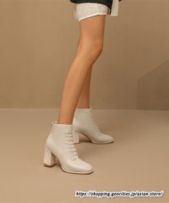 ショートブーツ | レディース 春秋ブーツ スクエアトゥ ブーツ チャンキーヒール 太ヒール 後ろファスナー 靴 シューズ 通学通勤 ミドルヒール 黒ブーツ 大人