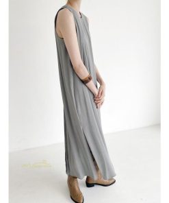 ノースリーブ | ワンピース マキシワンピース マキシワンピ マキシ ロングワンピース ワンピ スリット シンプル 無地 春夏 フレアワンピース ゆったり