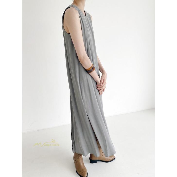 ノースリーブ | ワンピース マキシワンピース マキシワンピ マキシ ロングワンピース ワンピ スリット シンプル 無地 春夏 フレアワンピース ゆったり