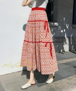 スカート | フレアロングレデイース リネンウエストゴム 綿麻混 マキシマキシ レトロ風 体型カバー リゾート 夏物