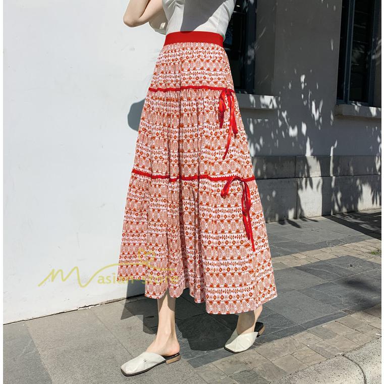 スカート | フレアロングレデイース リネンウエストゴム 綿麻混 マキシマキシ レトロ風 体型カバー リゾート 夏物