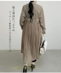 チェスターコート | トレンチコート レディース ロングコート ジャケット 切替 バッグプリーツ 長袖 秋物 アウター 防風 大人 無地 秋コーデ お洒落 エレガント 上品感 後ろベルト
