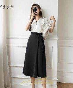 スカート | ひざ丈 ひざ下 ハイウエスト Aライン レディース エレガント レトロ風 着痩せ 上品 トレンド ゆったり 女子会 OL フォーマル 通勤 ビジネス 就活