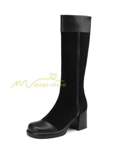 ロングブーツ | レディース ブーツ 秋冬 シューズ 靴 太ヒール チャンキーヒール 合皮ブーツ PUブーツ ロング靴 コスプレ COS くつ 大人 サイドファスナー