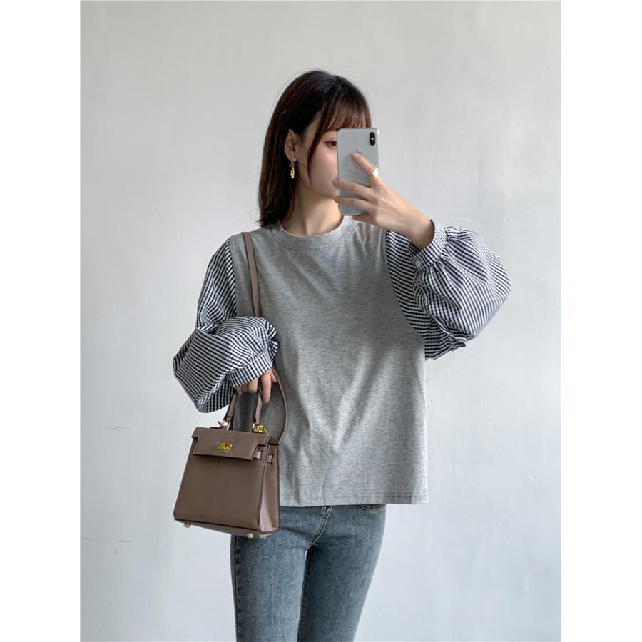 tシャツ・カットソー | Tシャツ 長袖 レディース カジュアル レイヤード カットソー シャツ 異素材 切り替え トップス Tシャツ ブラウス 20代 重ね着 30代 秋物 50代 ゆったり