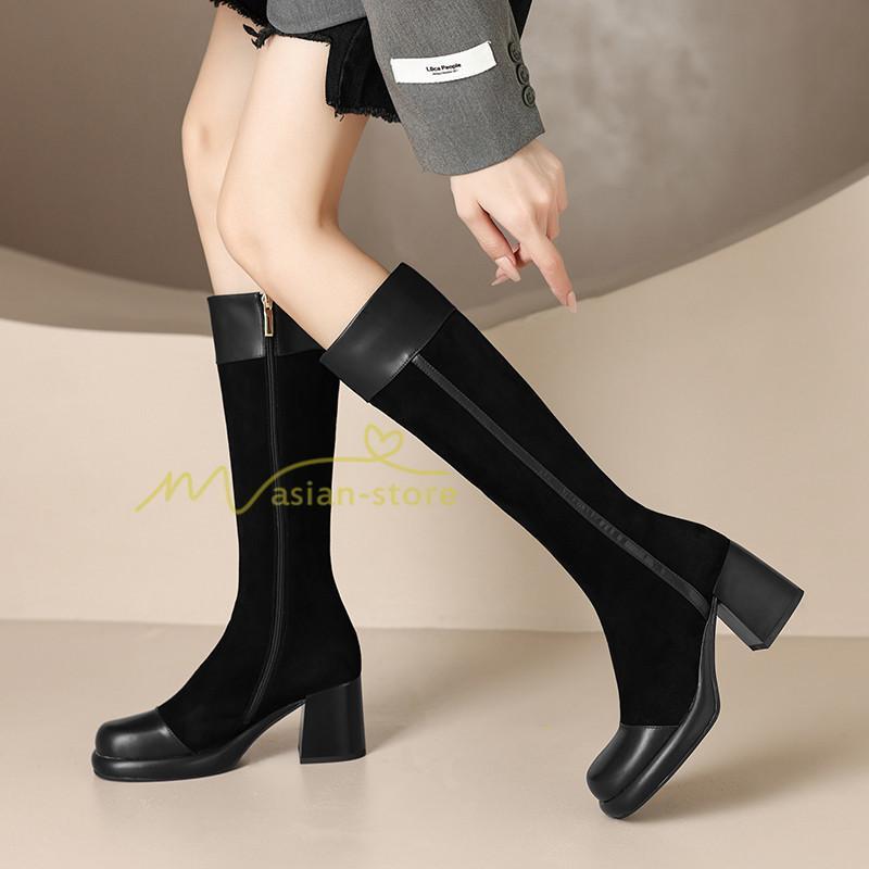 ロングブーツ | レディース ブーツ 秋冬 シューズ 靴 太ヒール チャンキーヒール 合皮ブーツ PUブーツ ロング靴 コスプレ COS くつ 大人 サイドファスナー