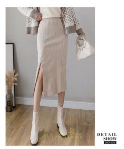 スカート | レディース ロング丈 ミモレ丈 冬 秋 暖か ボトムス ハイウエスト 美ライン スリット セクシー ニット イベント お出かけ デート お呼ばれ お食事会