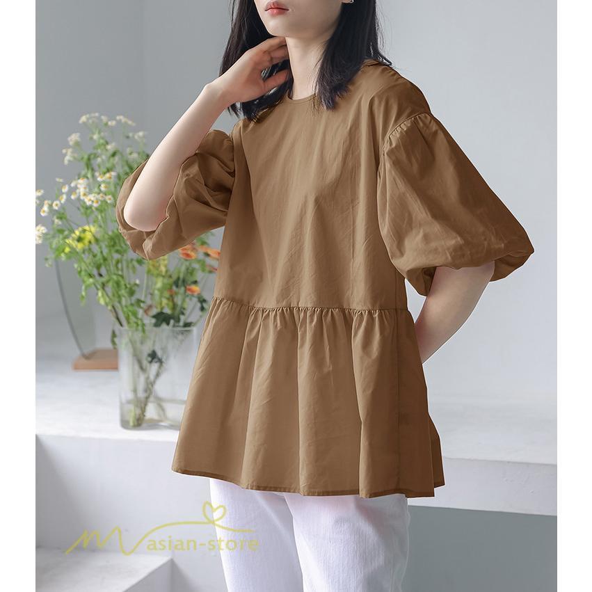 tシャツ・カットソー | Tシャツ レディース トップス サマー 半袖 無地 ゆったり ゆったり 可愛い フェイク 春物 夏服 カットソー 20代30代40代 ブラウス 薄手 体型カバー シンプル