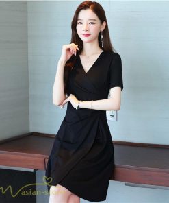 ミディアム | ワンピース レディース 無地 Vネック 半袖 カジュアル おしゃれ エレガント 上品 春 夏 新作 レディースワンピース サマーワンピース 膝丈 きれいめ お出かけ