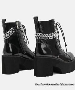 ショートブーツ | 大きいサイズ26.5cm レディース 厚底ブーツ 上品 ブーツ 秋冬 春 チャンキーヒール 太ヒール シンプル ハイヒール 大人 レースアップ 黒ブーツ