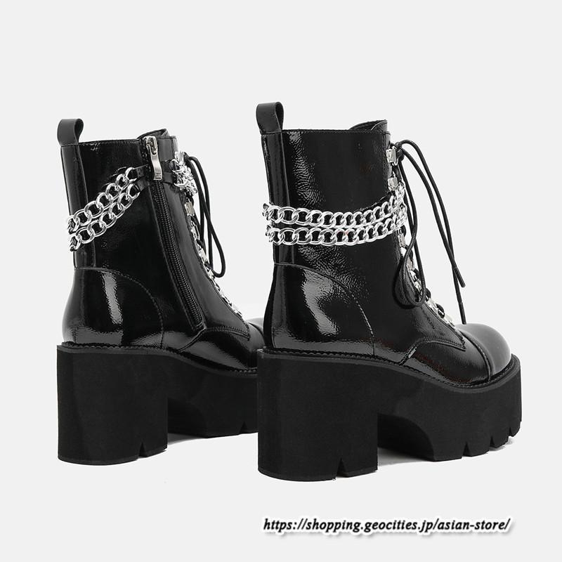 ショートブーツ | 大きいサイズ26.5cm レディース 厚底ブーツ 上品 ブーツ 秋冬 春 チャンキーヒール 太ヒール シンプル ハイヒール 大人 レースアップ 黒ブーツ
