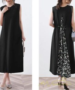 マキシ | ワンピース レディース マキシワンピース 可愛い 春夏 春 夏 きれいめ ゆったり ロングワンピース ノースリーブ 切り替え フェイク 50代 40代 30代