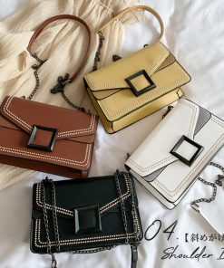 ショルダーバッグ | スクエアバッグ かばんブラック 肩掛け チェーンバッグ 斜めがけ ミニレディース 小さめ レザー 大人