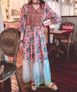 マキシ | 夏秋ワンピース チュール レディース マキシワンピース ロングワンピース パーティー 二次会 痩せて見える 七分袖 Vネック ピンク ハイウエスト 鎖骨 黒