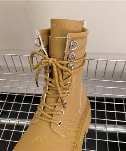 ショートブーツ | ブーツ レディース トレンド ミドル 厚底 袴ブーツ 黒 レースアップ 編み上げ イエロー ホワイト 卒業式 通勤 通学 オフィス 歩きやすい