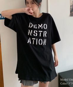 Tシャツ・カットソー | ラウンドネック カットソー 半袖 ロゴｔシャツ ロング トップス 体型カバー レディース 英字プリントtシャツワンピース ゆったり