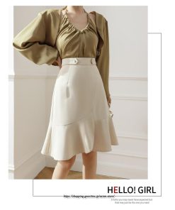 スカート | レディース ミニ膝上 マーメイド着痩せ フェミニン 優雅 上品 フリル 2022新作 韓国風 秋冬コーデ キレイめ 通勤 オシャレ 通学