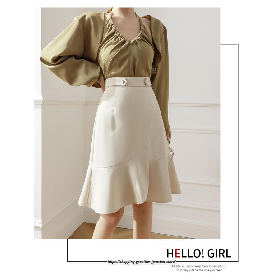 スカート | レディース ミニ膝上 マーメイド着痩せ フェミニン 優雅 上品 フリル 2022新作 韓国風 秋冬コーデ キレイめ 通勤 オシャレ 通学