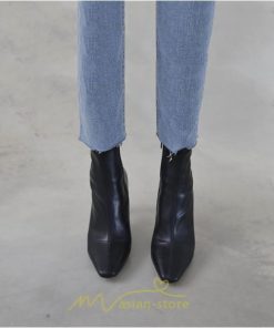 ショートブーツ | ブーツ レディース ショート スクエアトゥ チャンキーヒール ブラック 黒 オフホワイト ベージュ ファスナー 通学 疲れにくい 歩きやすい オフィス 通勤