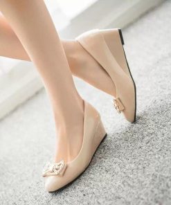 パンプス | ウェッジソールポインテッドトゥ 合皮レザー エナメル レディース ウェッジヒール ストラップなし スリップオン 緑 滑り止めソール 黒