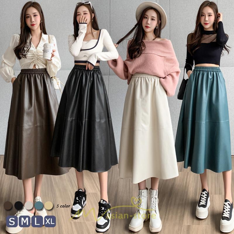 スカート | フレア革レザーボトムス ロングフレアAライン 秋冬 レディース ボトムス 通勤 大人気 キレイめ 着痩せ