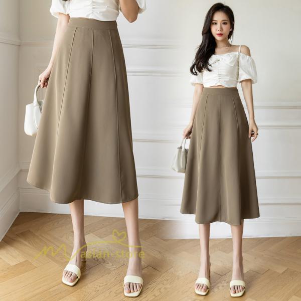 スカート | フレア無地 きれいめ 30代 40代 50代 着やせ 上品 ボトムス 春秋 夏 お洒落 通勤 エレガント 着痩せ 着回し ハイウエスト カジュアル 通学 お出かけ