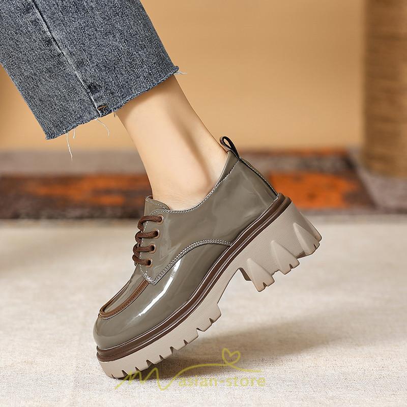 ローファー | 厚底 レディース 厚底スニーカー レースアップ スニーカー PU 合皮 通学 通勤 かわいい 送料無料 可愛い 冬 夏 秋 春