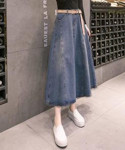 スカート | デニムプリーツフレア ハイウエスト スタイリッシュ ミディアム韓国風 上品 Aライン 大きいサイズ ゆったり 人気 レディース 春秋コーデ