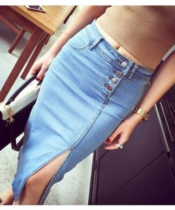 スカート | デニムタイト夏スリット ヒップアップ 夏服 無地 おしゃれ 20代30代 美ライン 女っぽい フェミニン 大人 オフィス