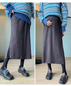 スカート | ニットマタニティウェア レディース 秋冬 コーデ 裾口スリット 妊婦服 産前産後 ハイウエスト マタニティスカート 大きいサイズ ゆったり ウエスト調整