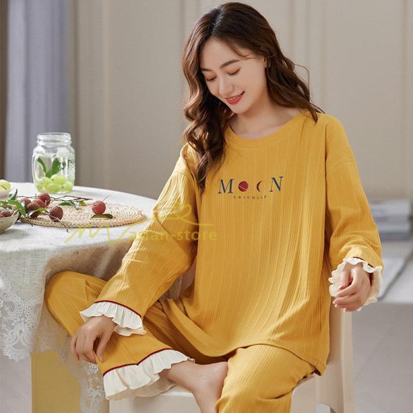 パジャマ ルームウェア | パジャマ ルームウェア レディース 春秋 長袖 パジャマ 綿ルームウェア 20色 上下セット 可愛い ナイトウェア Tシャツ 寝巻き 室内着 ホームウェア ロングパンツ