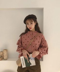 シャツ・ブラウス | 長袖ブラウス レディースシャツ 春物 夏服 羽織り 前開き 可愛い ドット柄 フレア トップス 綿麻 女の子 20代30代