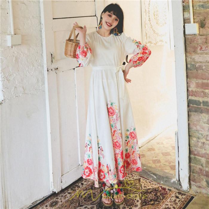 マキシ | ワンピース 長袖 夏 秋 レディース シフォン きれいめ ロング リゾート 体型カバー イベント デート 女子会 エスニック風 旅行 楽ちん 外出 ジャーニー