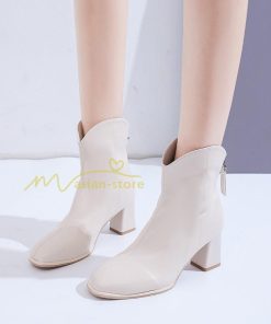 ショートブーツ | ブーティー ブーツ レディース シューズ 靴 太ヒール チャンキーヒール 合皮ブーツ PUブーツ くつ 春秋冬 美脚 黒靴 後ろファスナー 大人