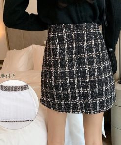 ひざ丈スカート | タイトスカート ハイウエスト チェック柄 レディース 台形スカート スカート ミニスカート ツイード