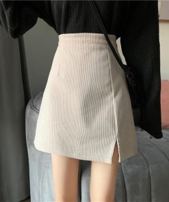タイトスカート | ミニスリット入り Aラインスカート コーデュロイ ハイウエスト 台形美脚 スカート