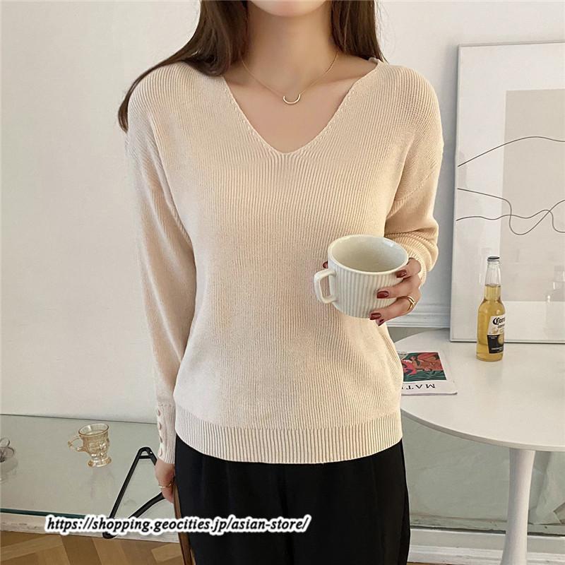 ニット・セーター | カットソー ニット レディース リブニット 長袖 秋冬 春 トップス スリム ストレッチ インナー 無地 長袖カットソー 長袖ニット 通学通勤 プルオーバー 着痩せ