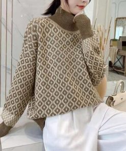 ニット・セーター | 配色ダイス柄ニットトップスハイネック