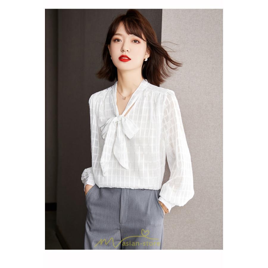 シャツ・ブラウス | ブラウス シャツ 秋 秋服 レディース 蝶結び チェック柄 春 秋 新作 シフォン 長袖 ゆったり 可愛い キレイめ エレガント おしゃれ お出かけ 通勤 カジュアル