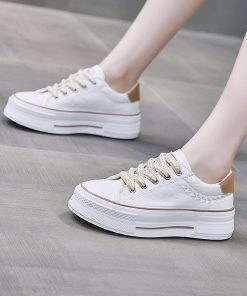 スニーカー | レディースシューズ レースアップ ローカット 厚底靴 履きやすい キャンバス カジュアルシューズ フラットシューズ