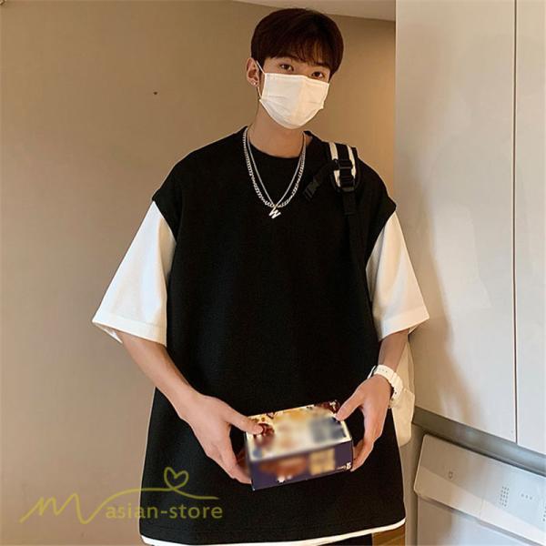 Tシャツ | Tシャツ メンズ 半袖 重ね着風 レイヤード 無地 ゆったり クルーネック カットソー 20代 30代 おしゃれ 無地 大きいサイズ シンプル 40代 カジュアル お出かけ