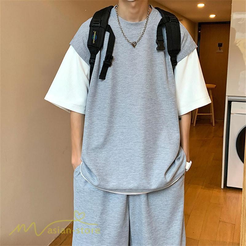 Tシャツ | Tシャツ メンズ 半袖 重ね着風 レイヤード 無地 ゆったり クルーネック カットソー 20代 30代 おしゃれ 無地 大きいサイズ シンプル 40代 カジュアル お出かけ