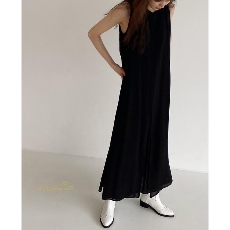ノースリーブ | ワンピース マキシワンピース マキシワンピ マキシ ロングワンピース ワンピ スリット シンプル 無地 春夏 フレアワンピース ゆったり