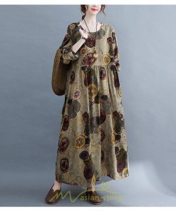 マキシ | ワンピース 夏秋 長袖 コットン お出かけ 長め丈 花柄 フラワー 大きいサイズ ロング丈 ロングワンピ ぽっちゃり 快適 お洒落 着痩せ 2022新作 華奢見え